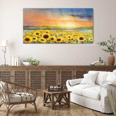 Tableau imprimé sur verre Champ de fleurs ensoleillé
