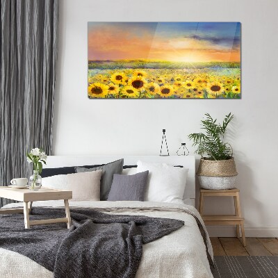 Tableau imprimé sur verre Champ de fleurs ensoleillé