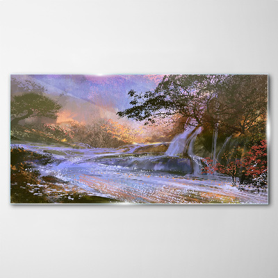 Tableau verre imprimé Un paysage paisible avec une cascade