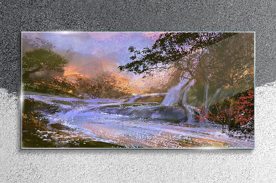 Tableau verre imprimé Un paysage paisible avec une cascade