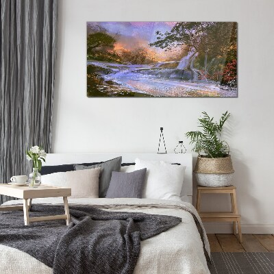 Tableau verre imprimé Un paysage paisible avec une cascade