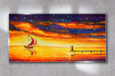 Tableau en verre Coucher de soleil sur la mer