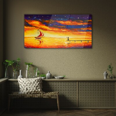 Tableau en verre Coucher de soleil sur la mer