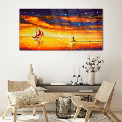 Tableau en verre Coucher de soleil sur la mer