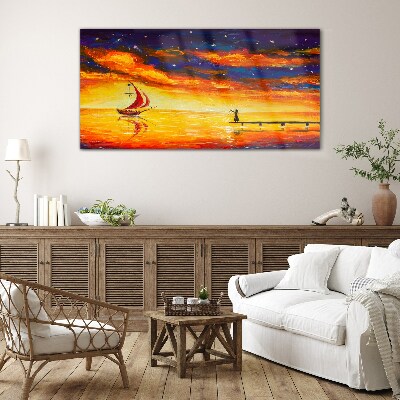 Tableau en verre Coucher de soleil sur la mer