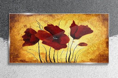 Tableau photo sur verre Coquelicots rouges sur fond jaune
