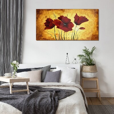 Tableau photo sur verre Coquelicots rouges sur fond jaune
