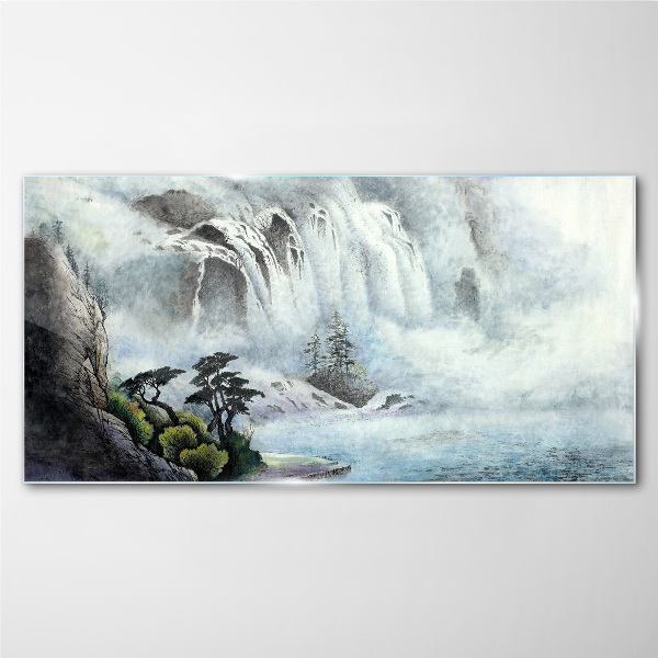 Tableau imprimé sur verre Une cascade dans un paysage mystique