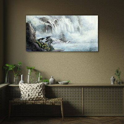 Tableau imprimé sur verre Une cascade dans un paysage mystique