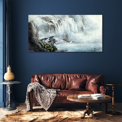 Tableau imprimé sur verre Une cascade dans un paysage mystique