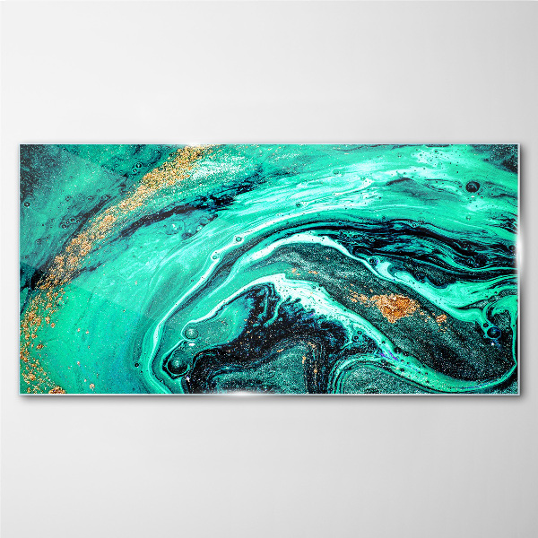 Tableau verre imprimé Vagues turquoise avec des accents dorés