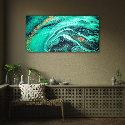 Tableau verre imprimé Vagues turquoise avec des accents dorés