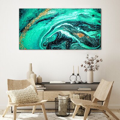 Tableau verre imprimé Vagues turquoise avec des accents dorés