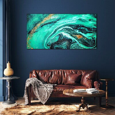 Tableau verre imprimé Vagues turquoise avec des accents dorés