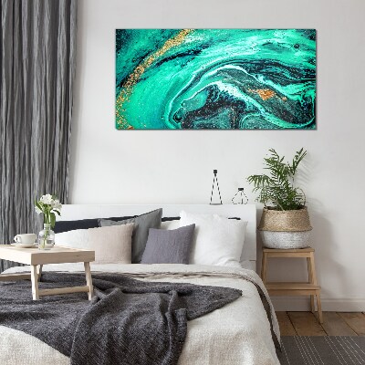Tableau verre imprimé Vagues turquoise avec des accents dorés