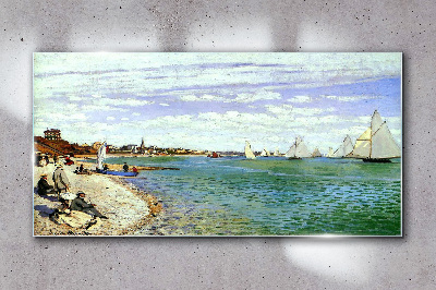 Tableau en verre Paysage de bord de mer avec voiliers