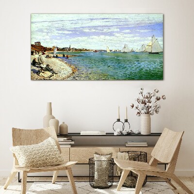 Tableau en verre Paysage de bord de mer avec voiliers