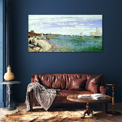 Tableau en verre Paysage de bord de mer avec voiliers