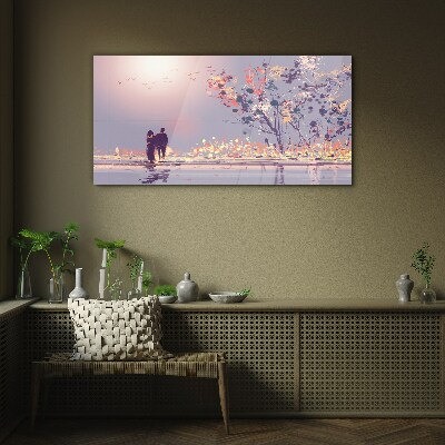 Tableau photo sur verre Une promenade romantique au coucher du soleil