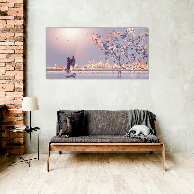 Tableau photo sur verre Une promenade romantique au coucher du soleil