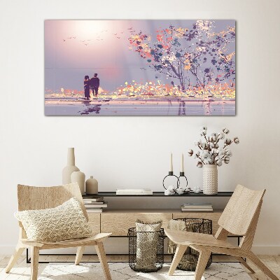 Tableau photo sur verre Une promenade romantique au coucher du soleil