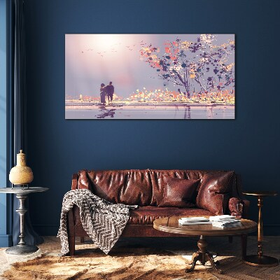 Tableau photo sur verre Une promenade romantique au coucher du soleil