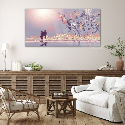 Tableau photo sur verre Une promenade romantique au coucher du soleil