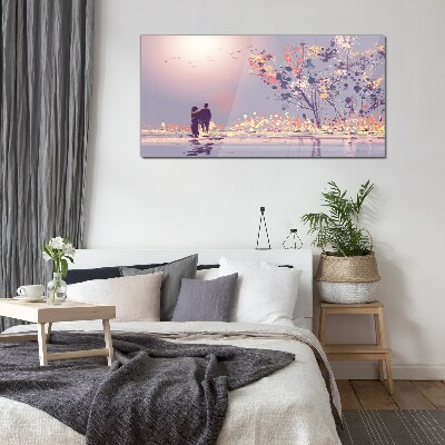 Tableau photo sur verre Une promenade romantique au coucher du soleil