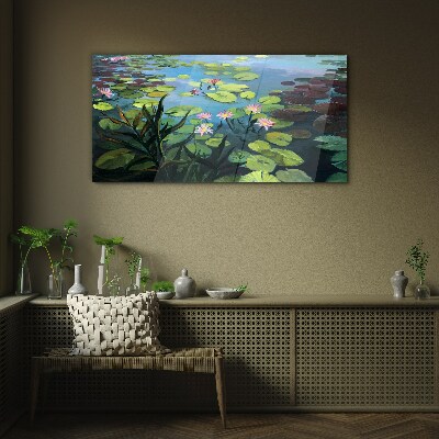 Tableau photo sur verre nénuphars