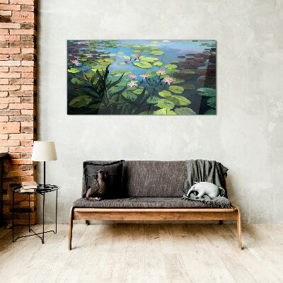 Tableau photo sur verre nénuphars