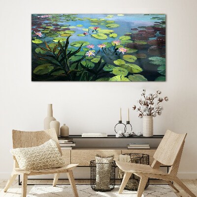 Tableau photo sur verre nénuphars