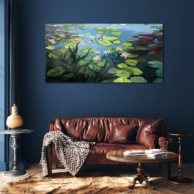 Tableau photo sur verre nénuphars