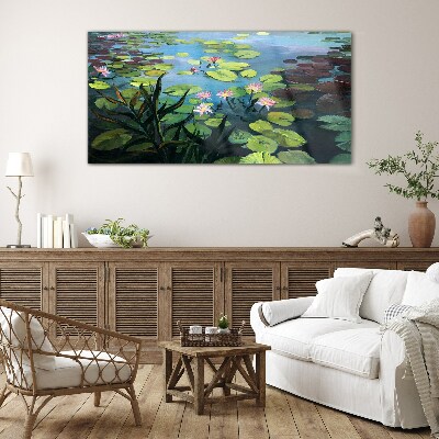 Tableau photo sur verre nénuphars