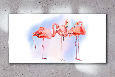 Tableau sur verre Flamants roses sur fond pastel