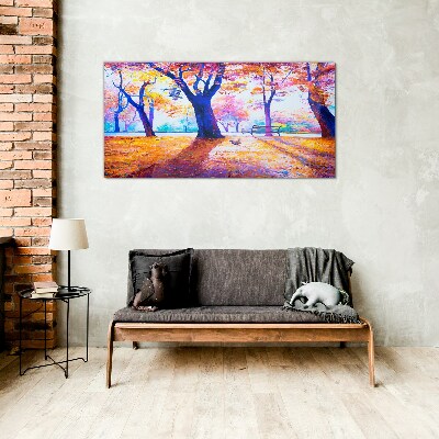 Tableau imprimé sur verre Paysage d'automne aux couleurs de l'arc-en-ciel