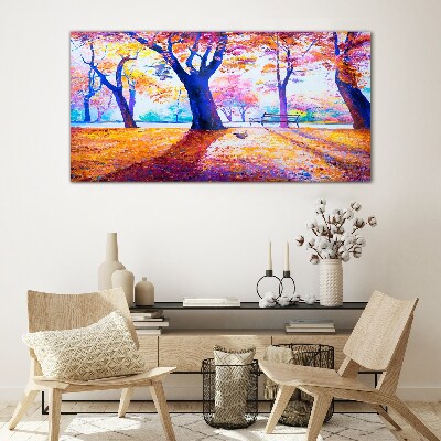 Tableau imprimé sur verre Paysage d'automne aux couleurs de l'arc-en-ciel