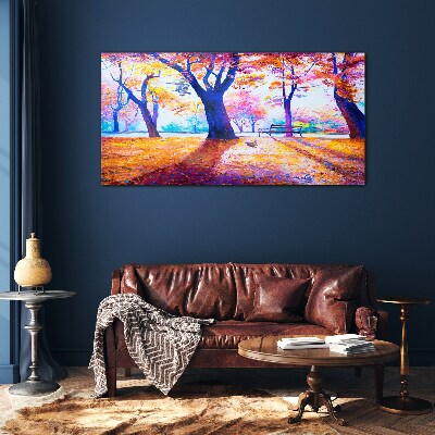 Tableau imprimé sur verre Paysage d'automne aux couleurs de l'arc-en-ciel