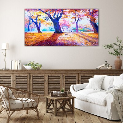Tableau imprimé sur verre Paysage d'automne aux couleurs de l'arc-en-ciel