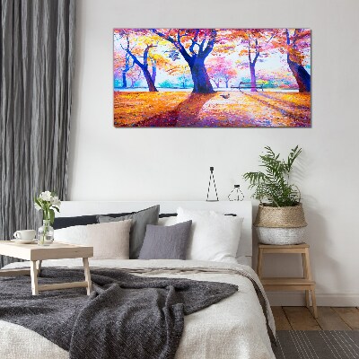 Tableau imprimé sur verre Paysage d'automne aux couleurs de l'arc-en-ciel