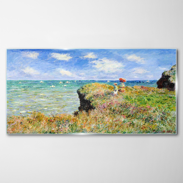 Tableau verre imprimé Promenade sur les falaises de Pourville Claude Monet