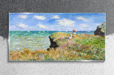 Tableau verre imprimé Promenade sur les falaises de Pourville Claude Monet