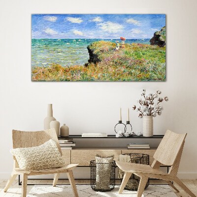 Tableau verre imprimé Promenade sur les falaises de Pourville Claude Monet