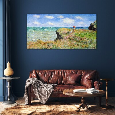 Tableau verre imprimé Promenade sur les falaises de Pourville Claude Monet