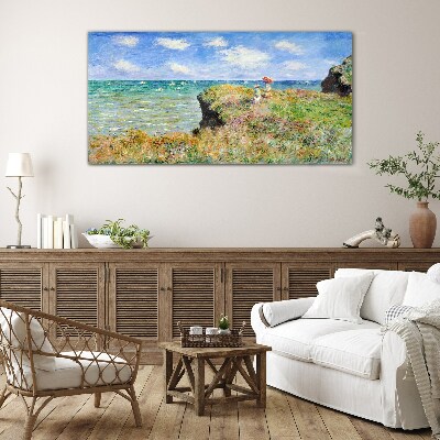 Tableau verre imprimé Promenade sur les falaises de Pourville Claude Monet