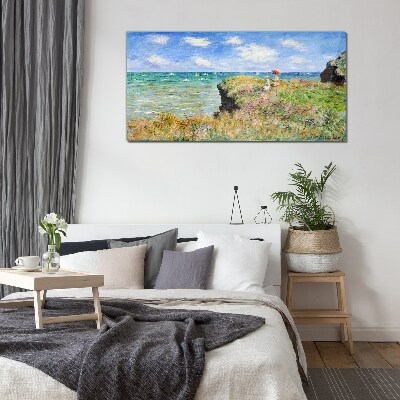 Tableau verre imprimé Promenade sur les falaises de Pourville Claude Monet