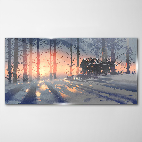 Tableau sur verre Matin d'hiver dans la forêt