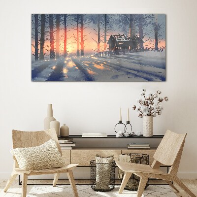 Tableau sur verre Matin d'hiver dans la forêt