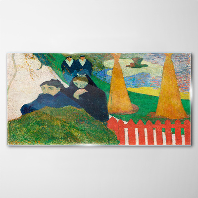 Tableau verre imprimé Paysage vert avec des personnages