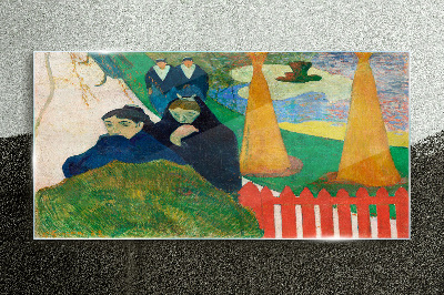 Tableau verre imprimé Paysage vert avec des personnages