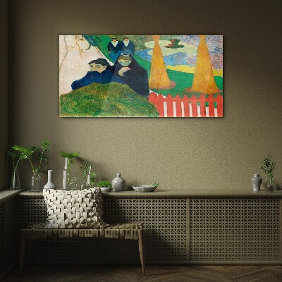 Tableau verre imprimé Paysage vert avec des personnages
